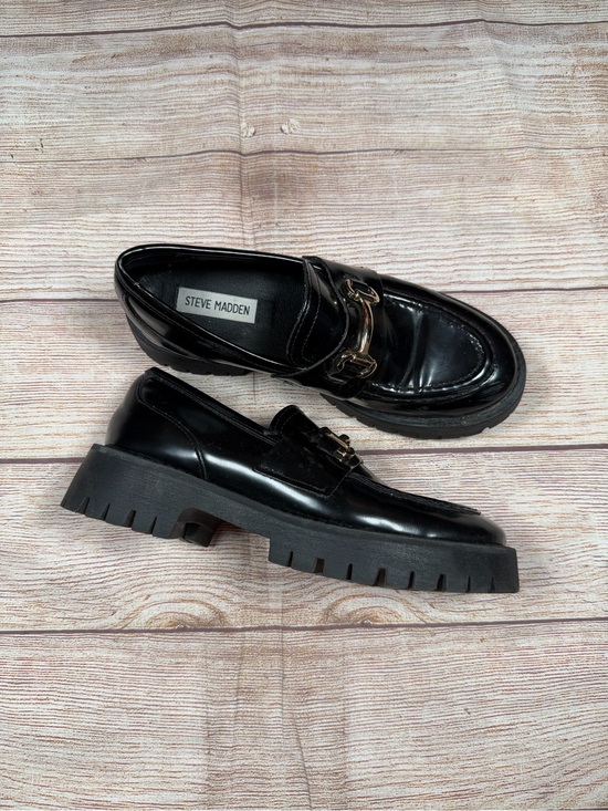 Steve Madden Shoes - Steve Madden Lando Black Leather Lug-Sole Loafers with Gold Bit Preppy Old Money